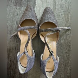 Silver Shimmery Heels with Mary Jane Strap